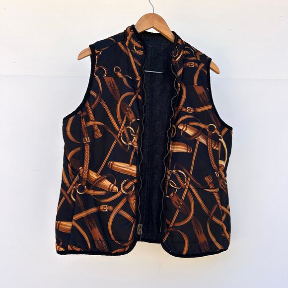 Vintage Ralph Lauren Reversible Denim Jean Equestrian Bridle Vest Large Horse - Picture 3 of 14